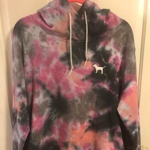 Vs pink tie dye crossover tunic length hoodie